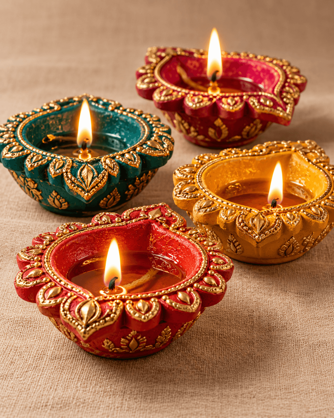 Heritage Handpainted Mitti Diyas with Gold Filigree (Set of 24)